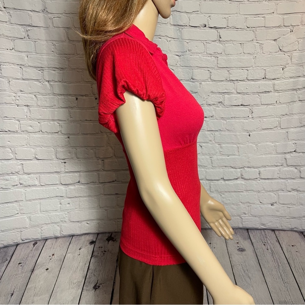 NWT New Free People Molly Red Ribbed Short Sleeve Surplice Top Size XS - Picture 11 of 15
